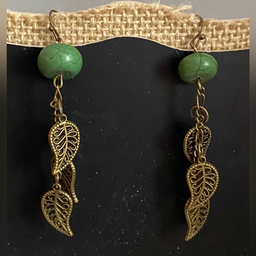 NEW Turquoise gemstone leaf earrings